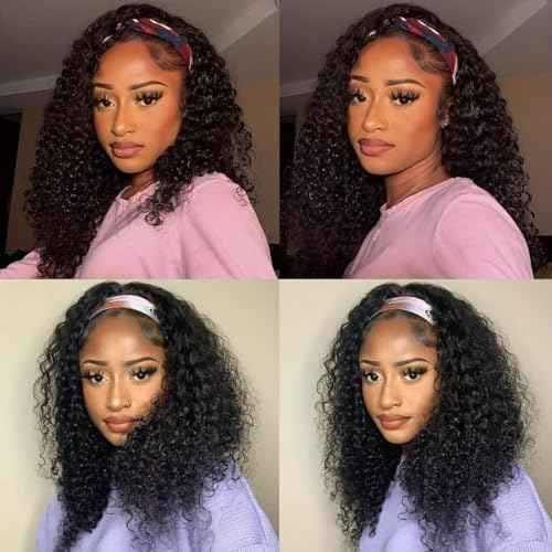 Headband Wig Human Hair Curly Headband Wigs for Black Women Glueless Wear and Go Wig 100% Brazilian Virgin Human Hair Headband wig 150% Density (22inch)