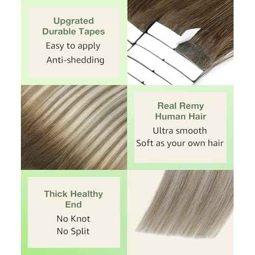 SURNEL Tape in Hair Extensions 16 inch Balayage Darker Brown to Ash Brown mixed Blonde Tape in Hair Extensions Human Hair 20pcs 50g(#3/8/22-16)