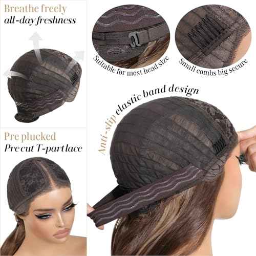 Ombre Blonde Wear and Go Glueless Wig with Bangs Pre Plucked Body Wave Synthetic Lace Front Wigs for Women 13x5x1 Pre Cut Lace Dirty Blonde Wig Middle Part 26 Inch