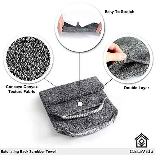 CASAVIDA Back Scrubber for Shower Nylon Bath Towel Washer Exfoliating Washcloth Rear Japanese Stretchable Strap Wash Cloth Body Exfoliation 2 Pack (Rose Pink + Lake Blue)