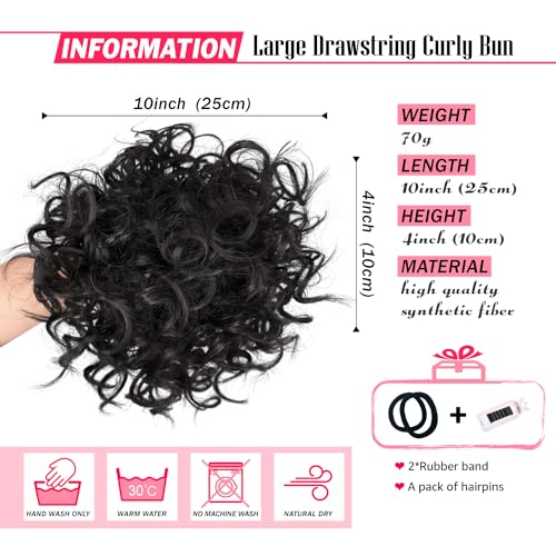 Adancyler Messy Bun Hair Piece for Women Curly Lightweight Fluffy Hair Bun Large Curly hair Drawstring Ponytail Extensions Short Synthetic Hairpieces Pony Tails Hair Extensions(Black)