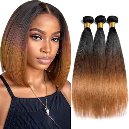 T1B/4/30 Straight Human Hair Bundles 26 28 30 Inch Omber Chocolate Brown 12A Raw Unprocessed Brazilian Virgin Quick Weave Hair for Black Women
