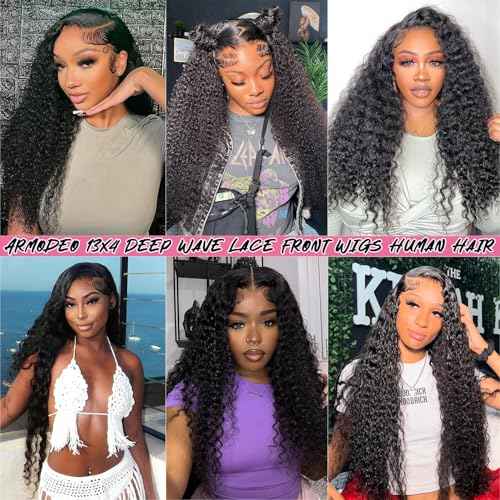 250 Density Deep Wave Lace Front Wigs Human Hair Curly Wig Wet and Wavy Lace Front Wigs Pre Plucked Frontal Wigs 28 Inch 100% Real Human Hair No Synthetic No Tangle No Shedding Triple Lifespan 3X