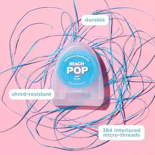 REACH POP Dental Floss, Mint, Plaque Remover for Teeth, Shred Resistant, Vegan Wax, Cruelty Free, Eco Friendly Packaging, Oral Care, PFAS Free, for Adults & Kids, 1 Pack, 54.6 yd