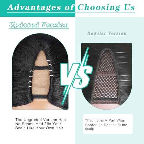 V Part Wig Human Hair Body Wave Glueless No Leave Out Upgrade 24 Inch U Part Wigs Human Hair Clip In Half Wigs 100% Real Human Hair Elastic Drawstring For Women 180% Density #1B/30