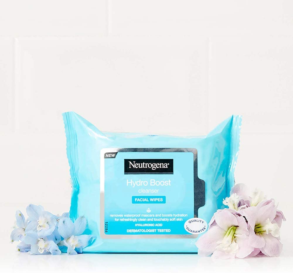 Neutrogena HydroBoost Facial Cleansing & Makeup Remover Wipes with Hyaluronic Acid, Hydrating Pre-Moistened Face Towelettes to Cleanse & Remove Dirt, Makeup & Impurities, 25 count,(pack of 3)