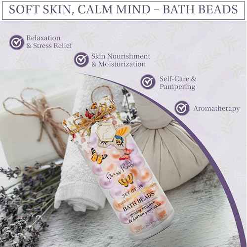 Grass Roots Bath Oil Beads Set of 36 - Lavender & Chamomile Scented Bath Beads - Essential Oil Soaked Pearls to Gently Nourish & Soften Skin - Luxurious Bath Experience