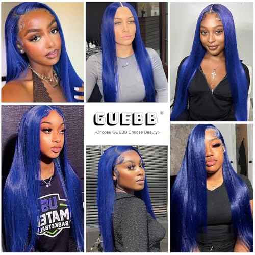 30 Inch Dark Blue Lace Front Wigs Human Hair Straight Royal Blue 13x4 HD Lace Frontal Wig Wear and Go Glueless Navy Blue Wigs Human Hair Pre Plucked With Natural Hairline Long Wig For Black Women