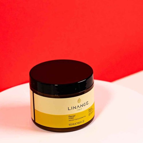 Linange Repair Mask with Shea Butter & Coconut Oil 500ml/16.9 oz - Free Starry Lip Plumping Gloss 10ml