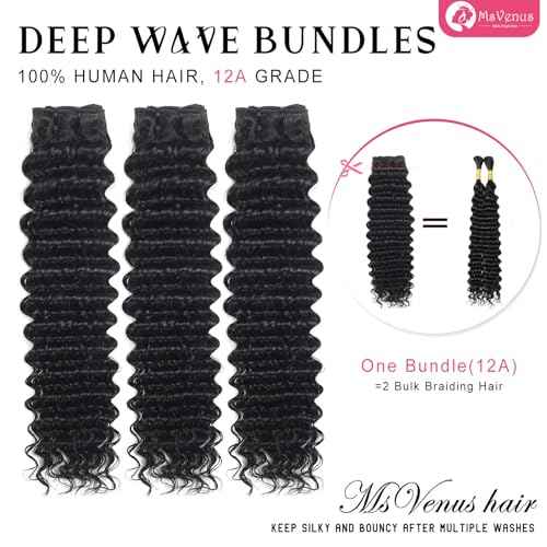 12A Deep Wave Bundles Human Hair 20 22 24 Inches, 100% Unprocessed Indian Human Hair Bundles Wet and Wavy Raw Virgin Hair Curly Weave 3 Bundles Deal (Natural Color, 20 22 24 Inches)