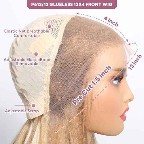 P12/613 Bob Wig Human Hair 13x4 Ready to Go Highlight 12A P12/613 Lace Front Wigs Human Hair 210% Density HD Lace Front Wig Pre Plucked (10inch, 13X4 Bob Wig)