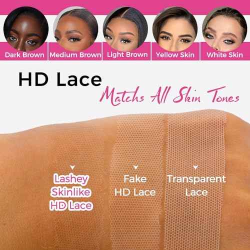 Lashey 13x4 SKINLIKE HD Lace Frontal, 0.10mm Ultra-Thin Invisible Real HD Frontal Pre Bleached Knots Pre Plucked Hairline Straight Human Hair 14 Inch Natural Black