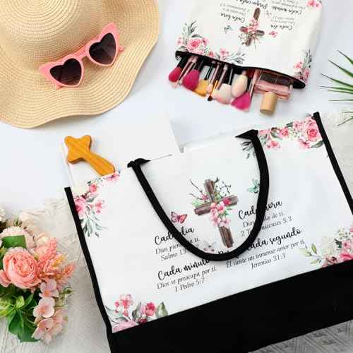 Aliceset 2 Pcs Christmas Christian Gifts for Women Spanish Inspirational Religious Gifts for Women Reusable Grocery Bags