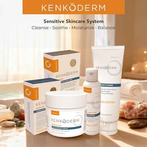 Kenkoderm Psoriasis Dead Sea Mud Soap with Argan Oil & Shea Butter, Natural Exfoliating Body & Face Cleanser for Sensitive Skin, Fragrance & Color-Free, 4.25 Ounce, 4 Bars