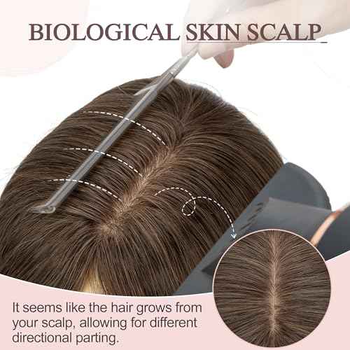 SEGO Hair Toppers for Women Real Human Hair Large Full Silk Base 9 * 14 cm Free Part No Bangs 150% Density Clip In Topper Hairpieces for Women with Thinning Hair -12 Inch #2Y Dark Smoky Brown