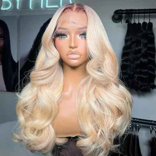 4/613 Ombre Blonde Lace Front Wig Human Hair Shiny Golden Body Wave Human hair Wigs For Women Breathable 13x4 UHD Transparent Lace Cap Early Summer Wig 18 Inches