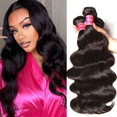 Nadula Hair 12A Brazilian Body Wave Virgin Human Hair 3 Bundles 10 12 14, 100% Unprocessed Brazilian Wavy Human Hair Weave Extensions for Black Women Natural Color