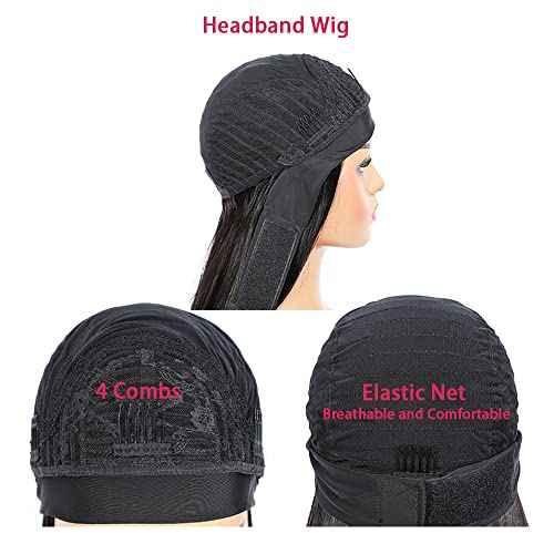 Ombre 1B99J Deep Wave Headband Wig Burgundy Human Hair Headband Wig 130% Density Grade 8A Brazilian Remy Hair Machine Made Wigs Wine Red Color 22 Inch