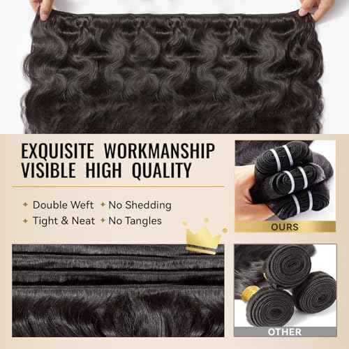 WEQUEEN Body Wave Bundles Human Hair 16A Brazilian Virgin Hair Bundles 14 16 18 Inch Thick Weave Natural Black