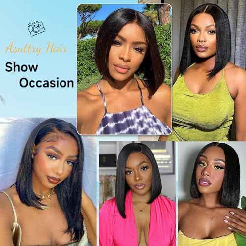 Bob Wig Human Hair 200 Density 13x4 HD Lace Front Wigs Human Hair Pre Plucked Short Bob Straight Frontal Wigs Human Hair for Women Natural Black 14"