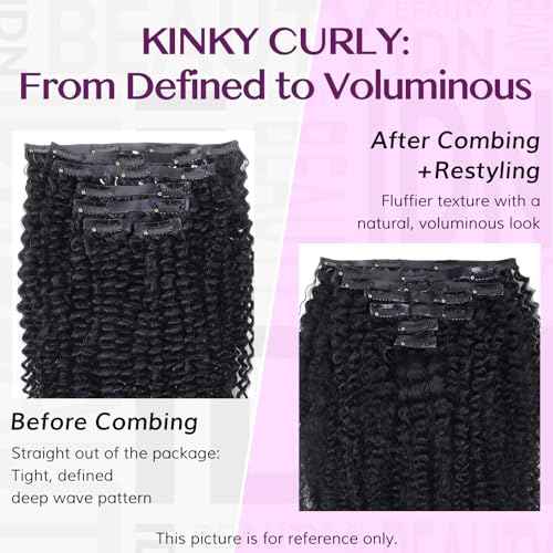 IDN BEAUTY Seamless Clip In Hair Extensions Human Hair, Kinky Curly 20 Inch 110g 7pcs Natural Black Clip Ins Remy Human Hair for Black Women PU