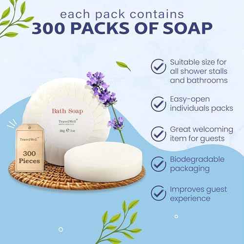 Travelwell Bar Soap Bulk - 1 oz, 300-Pack - Individually Wrapped Hotel & Travel Mini Soap Bars - For Vacation Rental and Airbnb Toiletries or Hygiene Kits Supplies