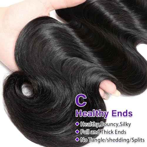 Body Wave Bundles Human Hair 16 18 20 Inch 3 Bundles Human Hair 300g 100% Unprocessed Brazilian Virgin Raw Hair Extensions Natural Black Weave Real Human Hair Bundles for Women