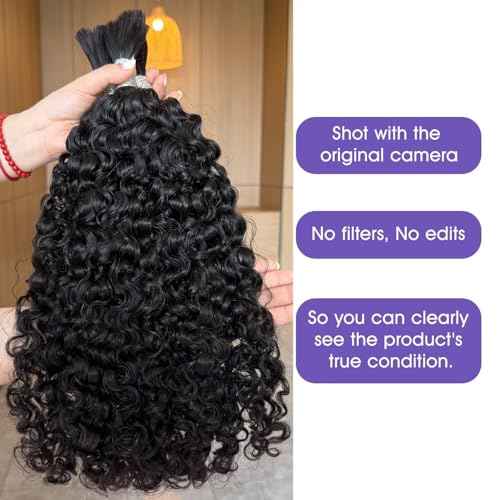 Lemoda Boho Human Braiding Hair Burmese Curly Bulk Human Hair Extensions For Bohemian Knotless Braids No Weft 16 16 16Inch 3Bundles/Lot 100g/1Bundle 1B Natural Black Salon-Quality