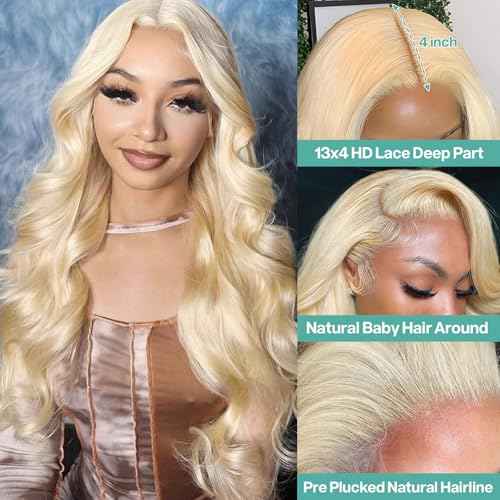 613 Blonde Body Wave Lace Front Wigs Human Hair 13X4 Lace Front Wigs Human Hair 200 Density 613 HD Lace Frontal Wigs Pre Plucked For Women 24 Inch