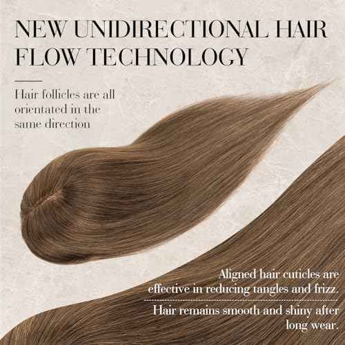 S-noilite Hair Toppers for Women Real Human Hair, 100% Human Hair Toppers with Bangs for Thin Hair, 3.5"*4.7" Handmade Nature-mimicking Scalp Base 12¡± Natural Brown