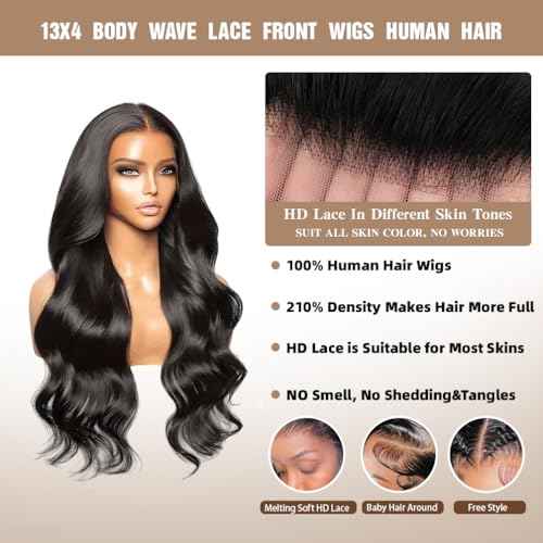16" 13x4 Glueless Wigs Human Hair Pre Plucked Pre Cut with Baby Hair, 210% Density 12A Brazilian Body Wave Lace Front Wigs Human Hair, Chocolate Brown HD Transparent Wear and Go Wigs for Black Women