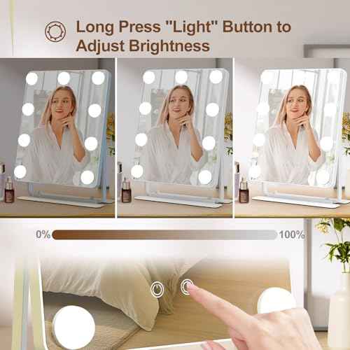 BanBers Hollywood Vanity Mirror with Lights, 13" x 15", 12 LED Bulbs, Touch Control, 3 Colors Light, 360 Degree Rotation, Tabletop