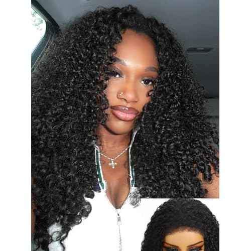 Burmese Curly Half Wig Human Hair 22 Inch True Length 3 In 1 Curly Half Wigs for Black Women Pre Blended 4C Edges Water Wave Wear Go Glueless Wigs Headband Wig Human Hair with Drawstring