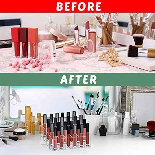 Macarrie 4 Pieces Lipstick Holder Organizer 24 Slot Acrylic Lipstick Makeup Organizer Case Display Stand Storage Box for Lipsticks Lipgloss Brushes Cosmetics