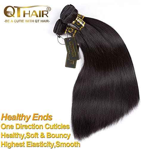 QTHAIR 16A Brazilian Straight Human Hair 3 Bundles (12 14 16inch,300g) Brazilian Virgin Hair Straight Human Hair Extensions Unprocessed Brazilian Straight Hair Weave for All Women