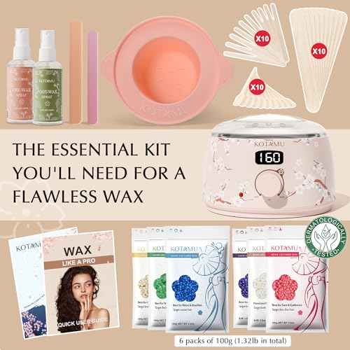 KOTAMU Waxing Kit for Women & Men, Professional Wax Warmer for Hair Removal with Silicone Pot, Wax Kit for Coarse Thick Fine Fuzzy Hair & Sensitive Skin, Waxing Warmer for Home Salon Use