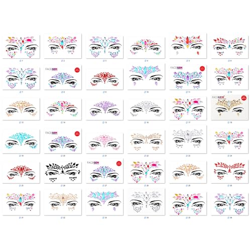 FACEGEM LONDON Face Gems Adhesive Glitter Jewel Tattoo Sticker Festival Gems Rave Party Body Make Up (60 PCS FACE GEMS)