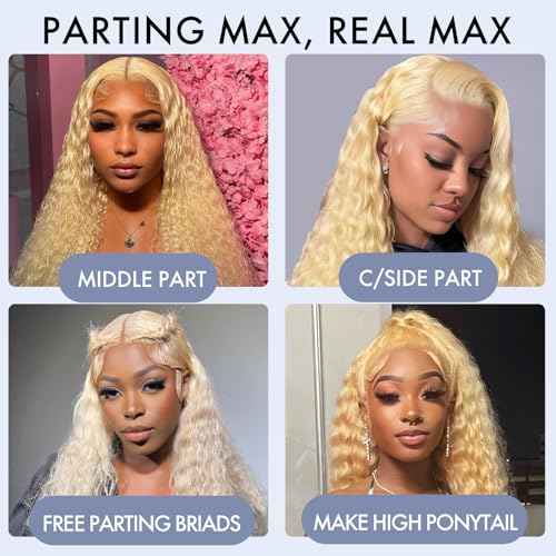 ELISHEVA 613 Lace Front Wig Human Hair Deep Wave 28 Inch Blonde Wig Human Hair 16A 13x4 HD 613 Blonde Lace Front Wigs Deep Wave 180% Density Curly Blonde Frontal Wig 613 Wig Pre Plucked