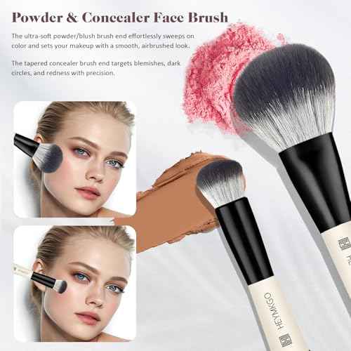 HEYMKGO Makeup Brushes Set, 4Pcs Professional Dual-ended Foundation Contour Power Face Eyeshadow Brush set for Liquid,Cream, Powder for Blending Contouring Makeup Tools- Great for Travel Use, Black