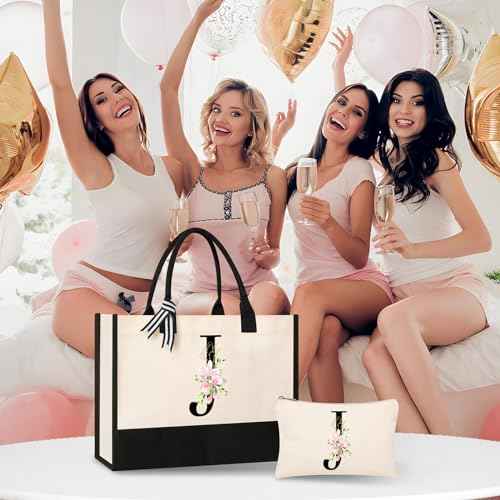 AYGE Personalized Initial Canvas Beach Tote, Monogrammed Gifts for Women, Makeup Bag, Birthday Gifts for Sister, Mom, Teacher, Bridesmaid