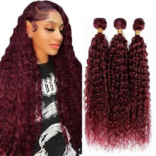 Dark Burgundy Human Hair Bundles 99J Burgundy Kinky Curly Bundles 16 18 20 Inch 99J Curly Bundle Double Weft Unprocessed Brazilian Virgin Hair Extensions