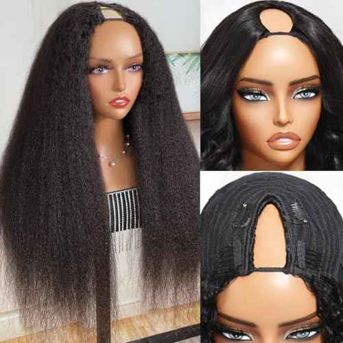 UNICE Kinky Straight V Part Wigs Human Hair for Women Glueless Upgrade U Part Wigs Machine Made Clips in V Part Wig No Leave Out Real Scalp Beginner Friendly Natural Color 150% Density 16 Inch