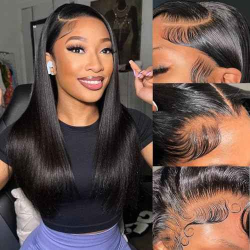 BELE 13X4 Straight Lace Front Wigs Human Hair 210% Density Straight Human Hair Wigs Double Drawn Hair Wigs for Black Women Bleached Knots Pre Plucked with Baby Hair 18 Inch