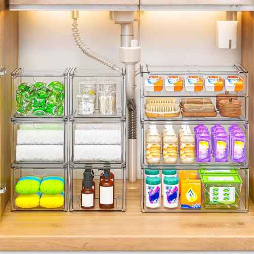 Acrylic Storage Drawers Set of 6, Clear Makeup Organizer, Plastic Organizer Bins for Beauty Supplies,Ideal for Vanity, Bathroom,Cabinet,Pantry Organization