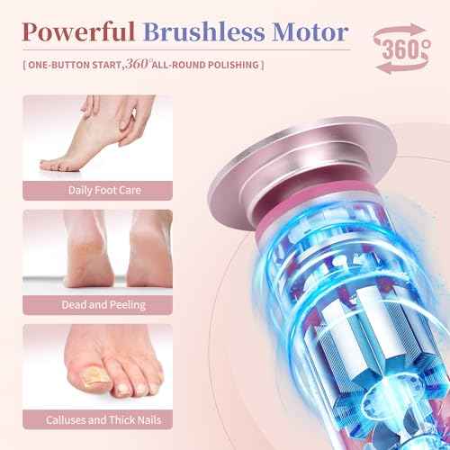 Electric Foot Callus Remover with 60 Sandpaper Discs, Durable Aluminum Adjustable Speed Foot Sander for Cracked, Rough Skin and Calluses, Ergonomic Design ? Cherry Blossom