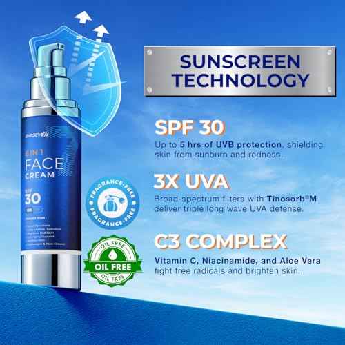 6 in 1 Face Cream With SPF for Men: Anti Aging Mens Face Moisturizer with SPF 30 - Hydrating Sunscreen for UV Protection & Dull Skin Daily Care - 1.7 fl oz