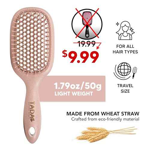 TADA Natural Beauty Hair Brush Detangler for Curly, Thick, Wavy, and Thin Hair - Ventilation Holes for Quick Drying and Styling, Detangler Brush for Women, Men, Kids (4 Colors) (4PK)