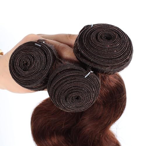 Body Wave Bundles Human Hair - 12A Brazilian Virgin Human Hair Bundle Double Weft Weave 100G Unprocessed Weave Medium Brown Body Wave (4#, 12 14 16)