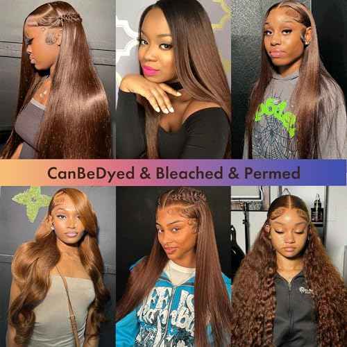 28 Inch Brown Straight Wig Human Hair 13x6 Hd Lace Front Human Hair Wigs For Black Women Glueless Lace Front Wigs Pre Plucked 180% Density Brown Wig