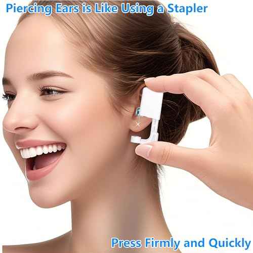 2 psc Ear Piercing Kit, Disposable ear piercing gun tool, pre-installed with gold 3mm pea earrings, at Home Self Piercing Kit (Little golden ball)